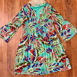 Sunny Leigh Vibrant Leafy Pattern Long Sleeved Shift Dress